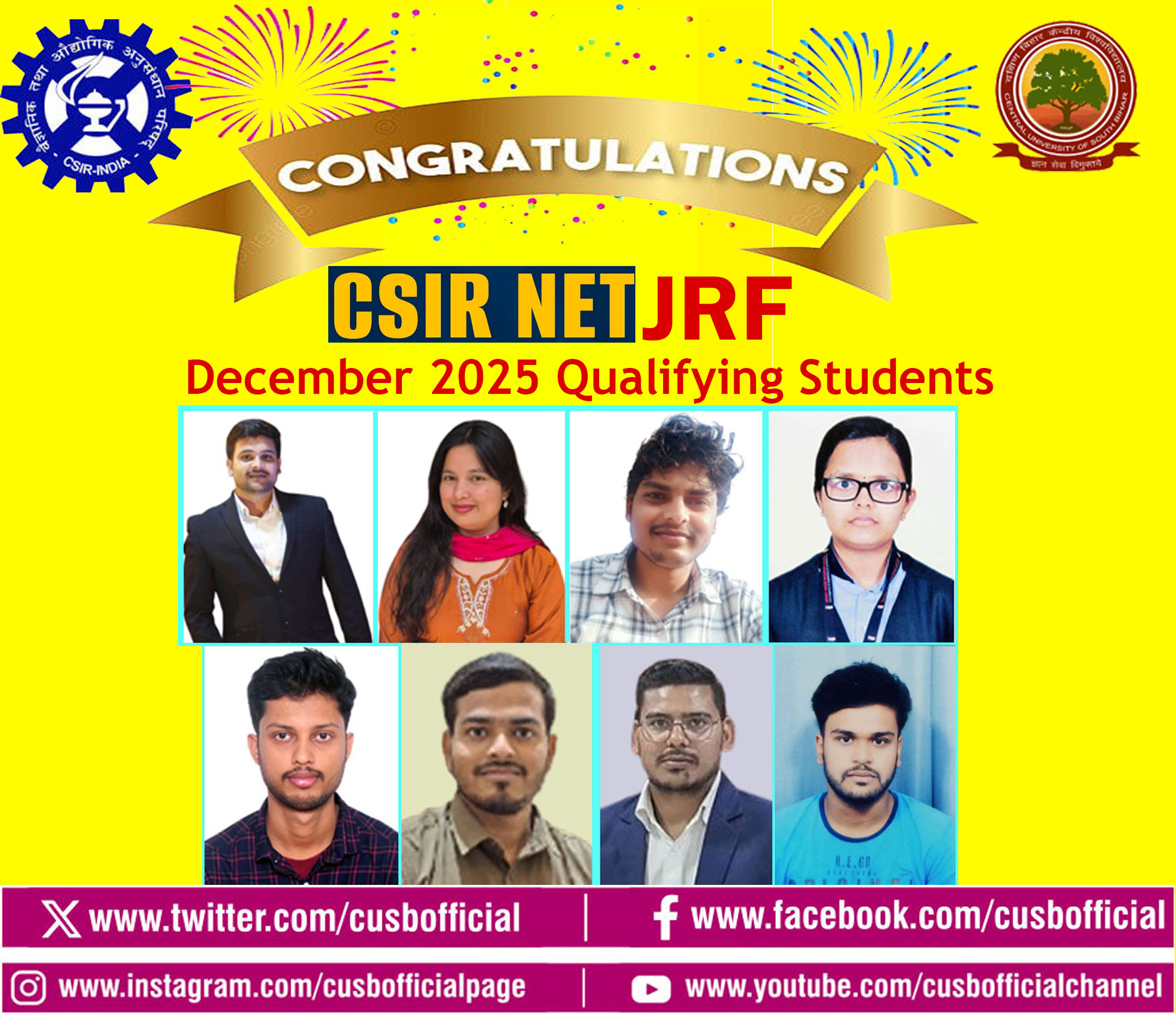 CUSB Students crack CSIR NET-JRF December 2025 Examination   