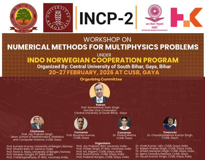 8 days workshop under INCP-2 , in CUSB, GAYA, 20th to 27th February, 2026